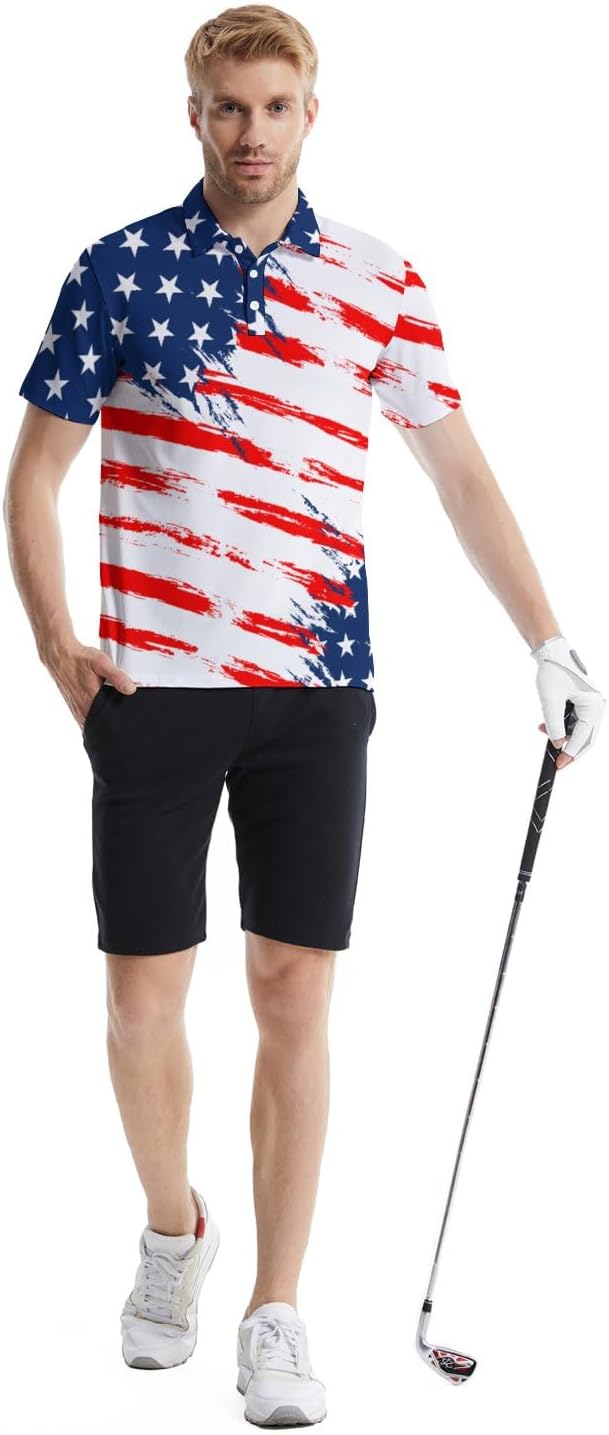 HOTGolf Polo Shirts for Men Funny Print Quick Dry Short Sleeve Performance Golf Shirts Moisture Wicking Polo Shirts