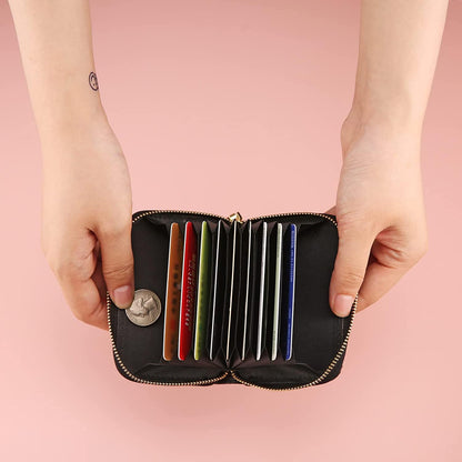 HOTBling Credit Card Case RFID Leather Wallet Multilayer Zipper Case Rhinestone Credit Card Holder Women's Small Credit Card Wallet (Silver)