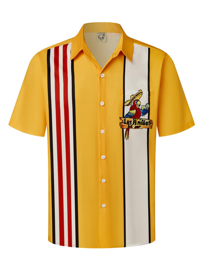 HOTHardaddy Men's Vintage Bowling Shirt Short Sleeve Button Down Hawaiian Summer Beach Printed Casual Shirts