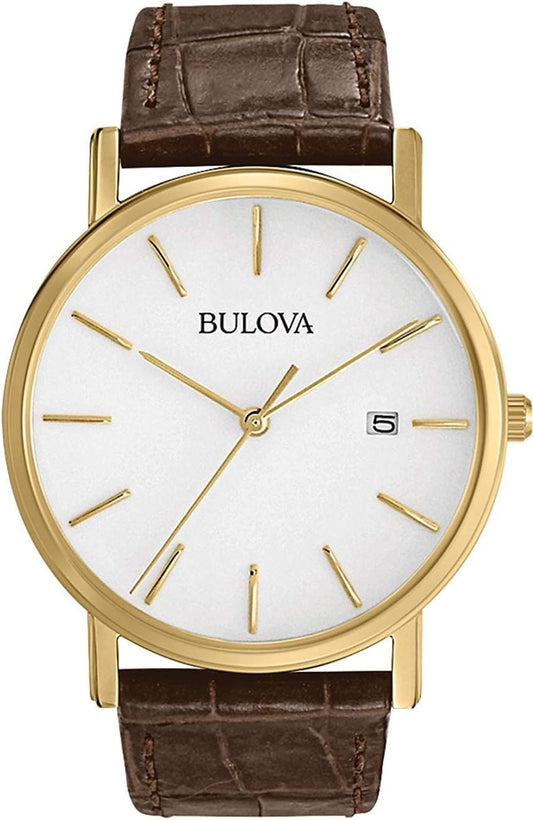 HOTBulova Men's Classic 3-Hand Calendar Date Quartz Leather Strap Watch, Buckle, 37mm
