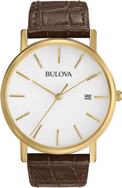 HOTBulova Men's Classic 3-Hand Calendar Date Quartz Leather Strap Watch, Buckle, 37mm
