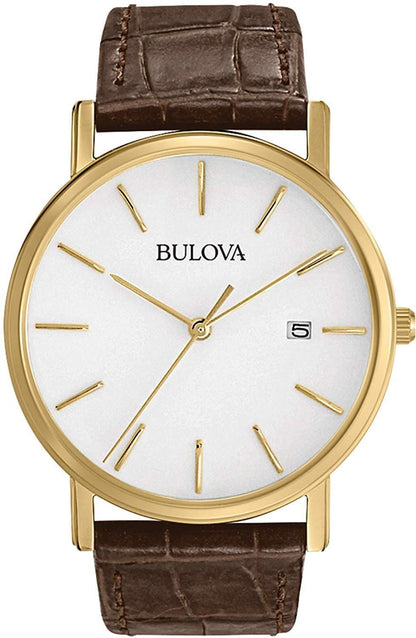HOTBulova Men's Classic 3-Hand Calendar Date Quartz Leather Strap Watch, Buckle, 37mm
