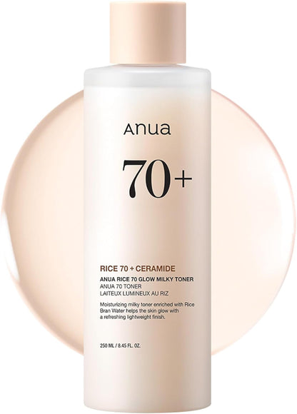 HOTAnua Rice 70 Glow Milky Toner, Glass & Dewy Skin, Hydrating & Barrier Care, Rice Water, Niacinamide, Ceramides, All Skin Types, Fragrance-Free, Non Comedogenic, Korean Skincare, 8.45 fl.oz.