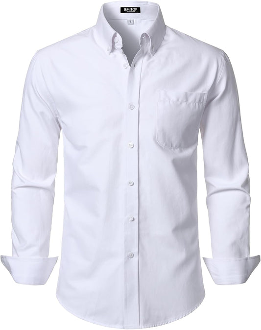 HOTJEMITOP Men's Classic Lightweight Oxford Button Down Collar Shirts Business Casual Long Sleeve Dress Shirt with Pocket