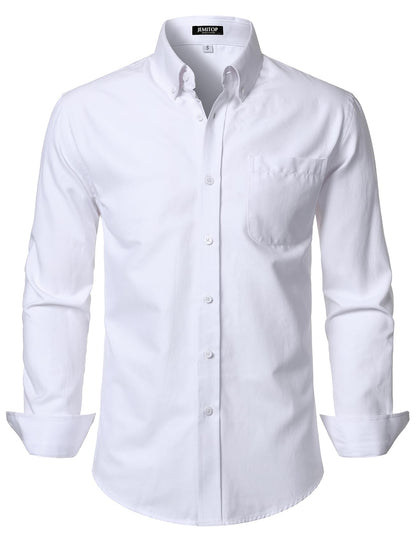 HOTJEMITOP Men's Classic Lightweight Oxford Button Down Collar Shirts Business Casual Long Sleeve Dress Shirt with Pocket