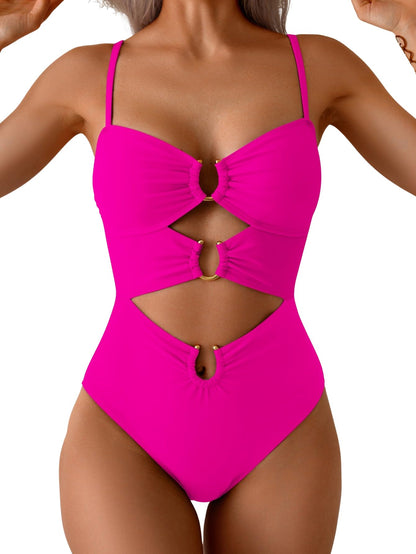 HOTEomenie Womens Cutout One Piece Swimsuit Sexy Bathing Suit | Ring Linked, Adjustable Spaghetti Straps, Bra Support, Soft Removable Cups, Monokini for Beach Vacation, Pool Side