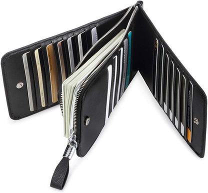 HOTWomen's Genuine Leather Credit Card Holder RFID Long Zipper Purse Wallet