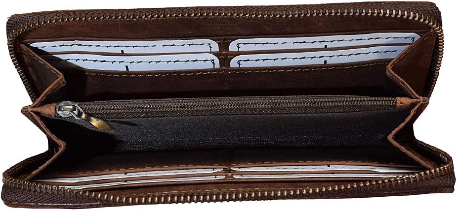 HOTSTS Ranchwear Women's Distressed Brown Leather Baroness Bi-fold Zip Wallet