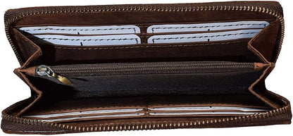 HOTSTS Ranchwear Women's Distressed Brown Leather Baroness Bi-fold Zip Wallet