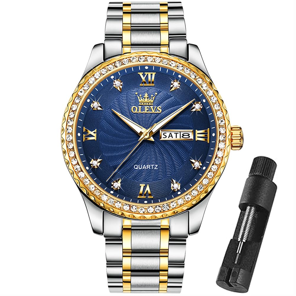 HOTOLEVS Mens Gold Watches Waterproof Stainless Steel Lightweight Watch with Date Classic Luxury Dress Watch for Men Gold White Blue Green Dial