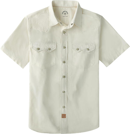 HOTDubinik® Pearl Snap Western Shirts for Men Short Sleeve Cowboy Men's Casual Shirt with 2 Sawtooth Pocket Vintage