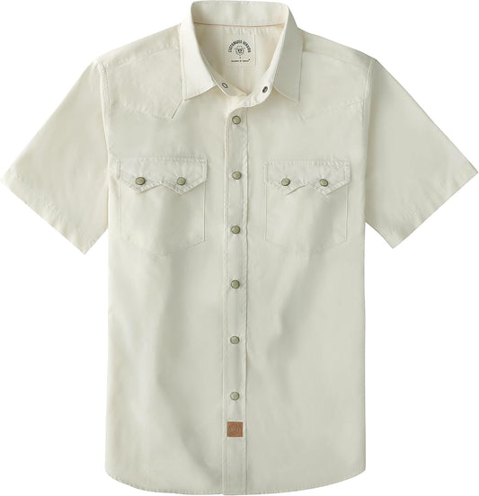HOTDubinik® Pearl Snap Western Shirts for Men Short Sleeve Cowboy Men's Casual Shirt with 2 Sawtooth Pocket Vintage