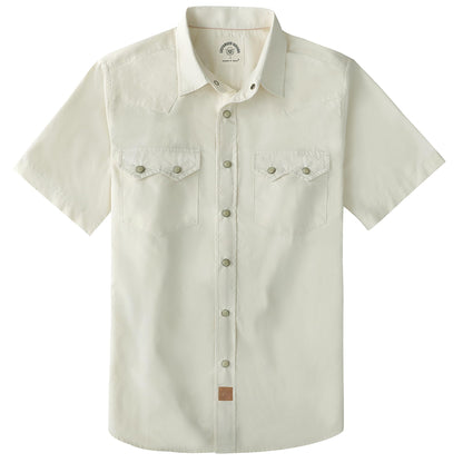 HOTDubinik® Pearl Snap Western Shirts for Men Short Sleeve Cowboy Men's Casual Shirt with 2 Sawtooth Pocket Vintage