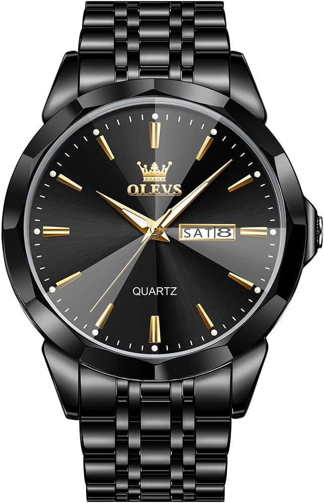 HOTOLEVS Watch for Men Diamond Business Dress Analog Quartz Stainless Steel Waterproof Luminous Date Two Tone Luxury Casual Wrist Watch Blue