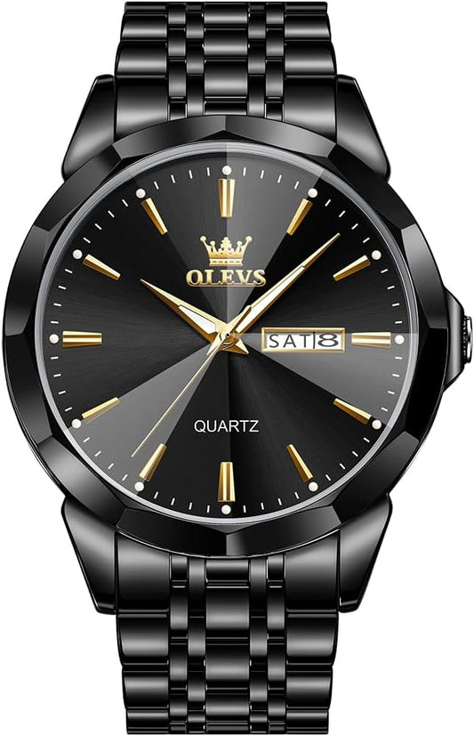 HOTOLEVS Watch for Men Diamond Business Dress Analog Quartz Stainless Steel Waterproof Luminous Date Two Tone Luxury Casual Wrist Watch Blue