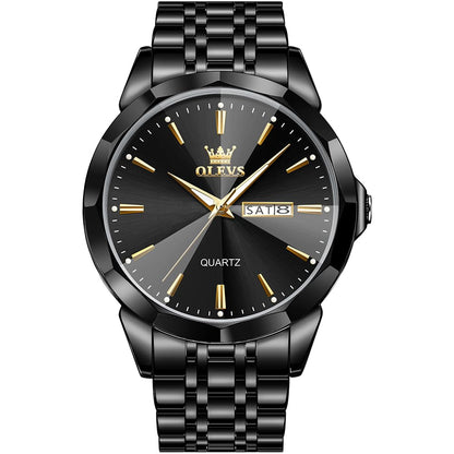 HOTOLEVS Watch for Men Diamond Business Dress Analog Quartz Stainless Steel Waterproof Luminous Date Two Tone Luxury Casual Wrist Watch Blue