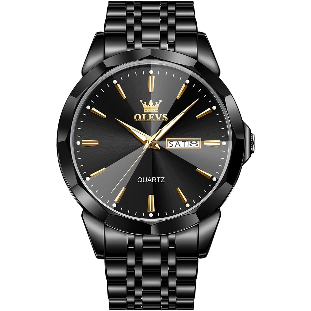 HOTOLEVS Watch for Men Diamond Business Dress Analog Quartz Stainless Steel Waterproof Luminous Date Two Tone Luxury Casual Wrist Watch Blue