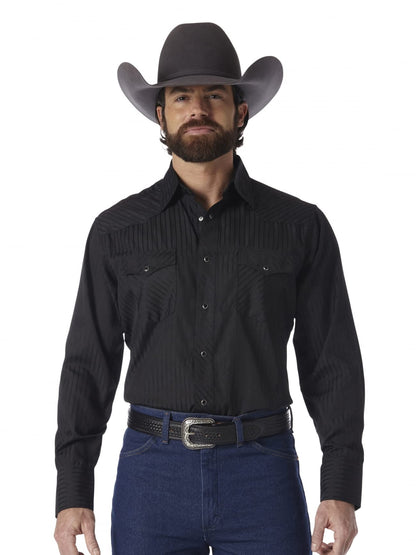 HOTWrangler Men's Sport Western Two Pocket Long Sleeve Snap Shirt