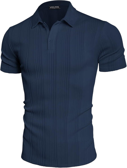 HOTPJ PAUL JONES Mens Polo Shirts Textured Knit Polo Stretchy Regular Fit Collared Golf Shirts