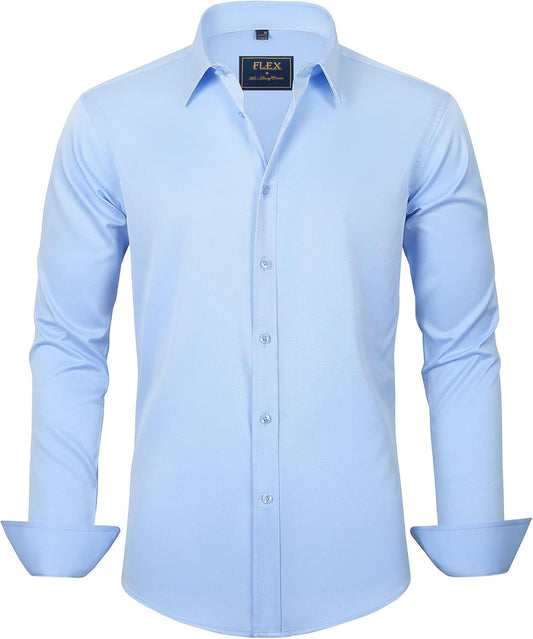 HOTJ.VER Men's Dress Shirts Solid Long Sleeve Stretch Wrinkle-Free Formal Shirt Business Casual Button Down Shirts