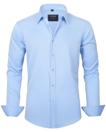 HOTJ.VER Men's Dress Shirts Solid Long Sleeve Stretch Wrinkle-Free Formal Shirt Business Casual Button Down Shirts
