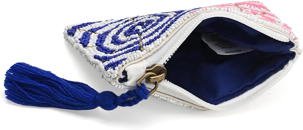 HOTBeaded Coin Pouch, Pink and Blue, 5 x 3.5 Inches, Small Zip Purse