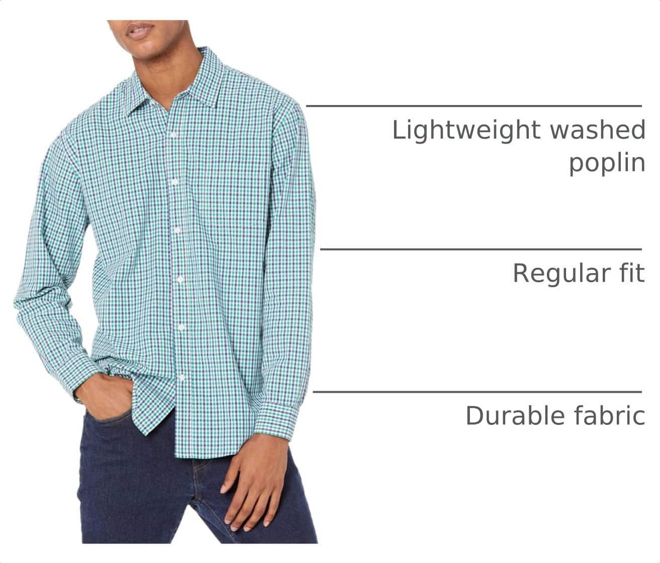 HOTAmazon Essentials Men's Regular-Fit Long-Sleeve Casual Poplin Shirt, Button Front, Business Casual, Collared