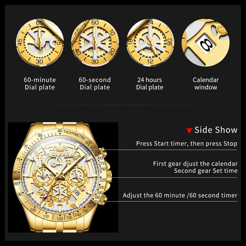 HOTOLEVS Watch for Men Skeleton Business Dress Stainless Steel Waterproof Luminous Mens Wrist Watch