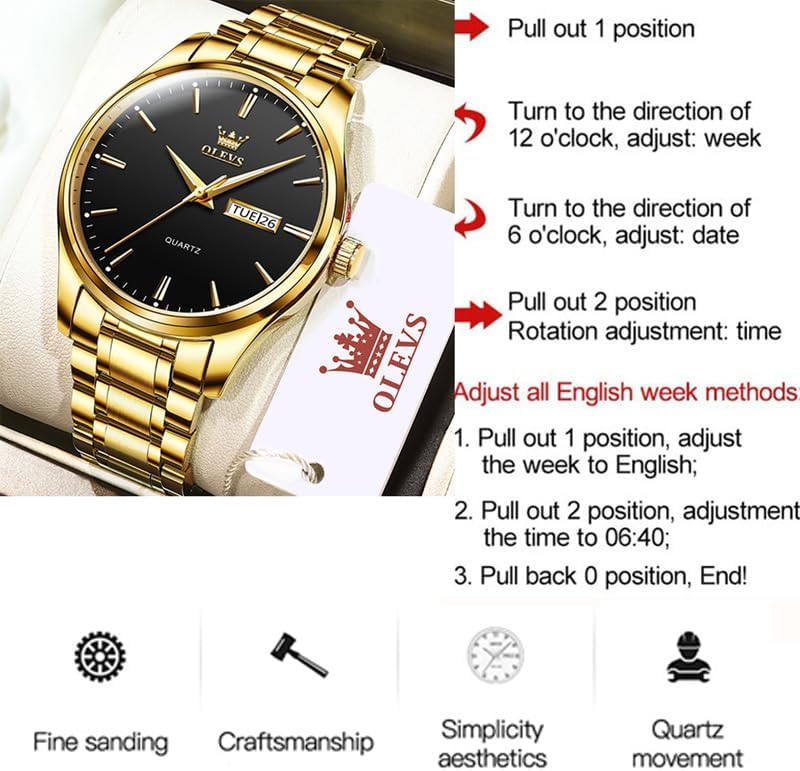 HOTOLEVS Mens Gold Watches Waterproof Stainless Steel Lightweight Watch with Date Classic Luxury Dress Watch for Men Gold White Blue Green Dial