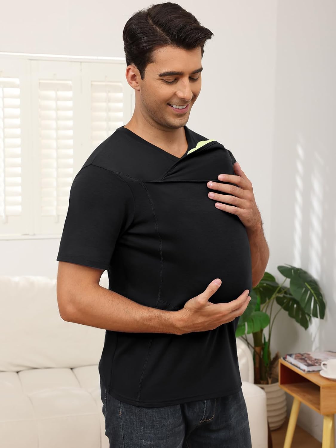 HOTMens Baby Carrier Shirt Dad Shirt for Men Short Sleeve Pocket Tee Shirts | New Dad Gifts T-Shirt Baby Wearing Skin to Skin Shirts