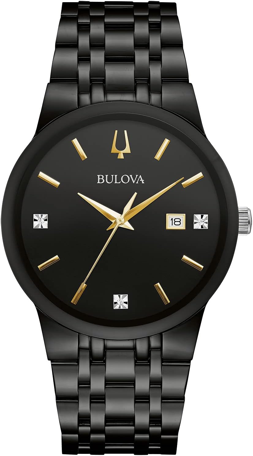 HOTBulova Men's Modern Gold Tone Stainless Steel 3-Hand Calendar Date Quartz Watch, Diamond Dial