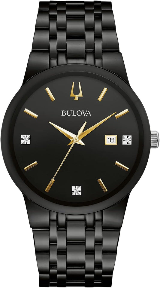 HOTBulova Men's Modern Gold Tone Stainless Steel 3-Hand Calendar Date Quartz Watch, Diamond Dial