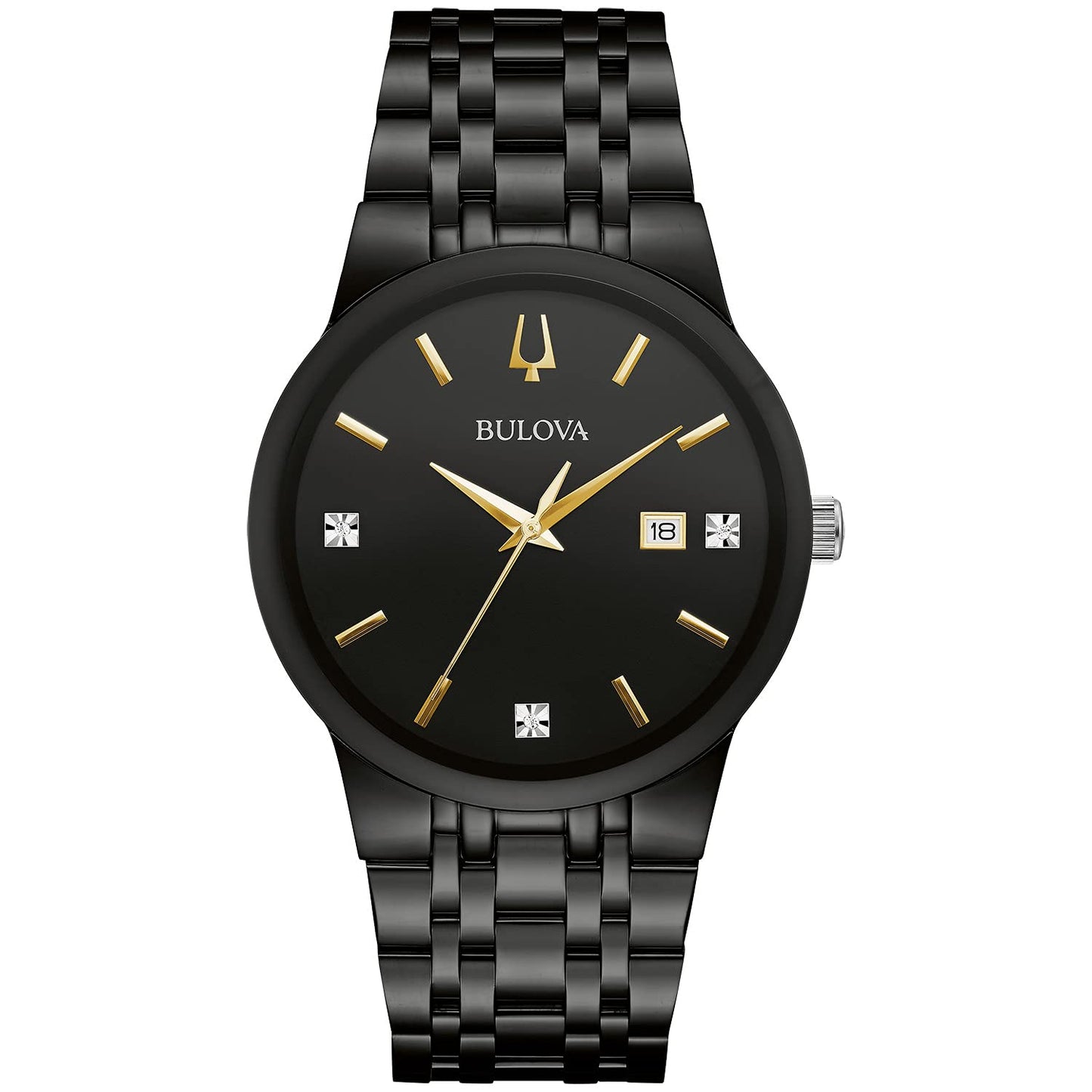 HOTBulova Men's Modern Gold Tone Stainless Steel 3-Hand Calendar Date Quartz Watch, Diamond Dial