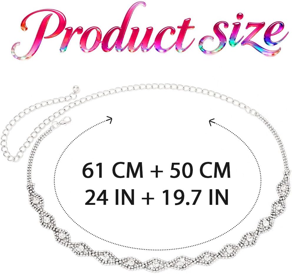 HOTSilver Rhinestone Chain Belts Sparkly Diamond Dress Belt Fashion Bling Waist Accessories for Women