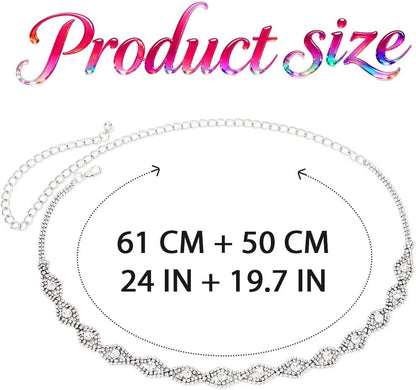 HOTSilver Rhinestone Chain Belts Sparkly Diamond Dress Belt Fashion Bling Waist Accessories for Women