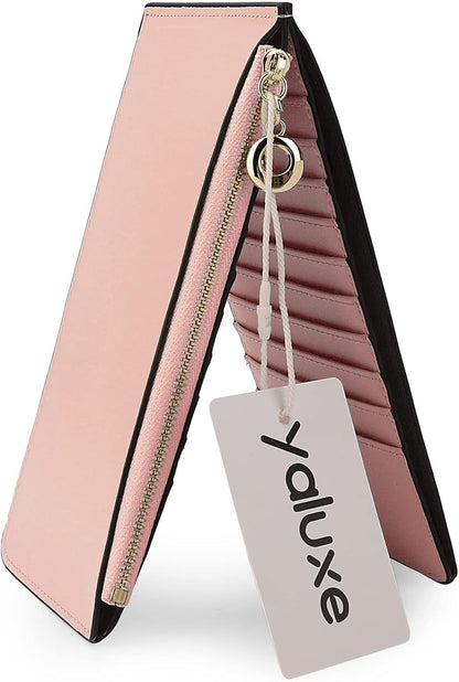 HOTYALUXE Women's RFID Blocking Genuine Leather Wallets Cell Phone Pocket Card Holder Organizer Leather Credit Card Cases Coin Purse with Zipper Pocket