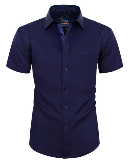 HOTAlimens & Gentle Mens Short Sleeve Dress Shirts Wrinkle Free Solid Casual Button Down Shirts with Pocket