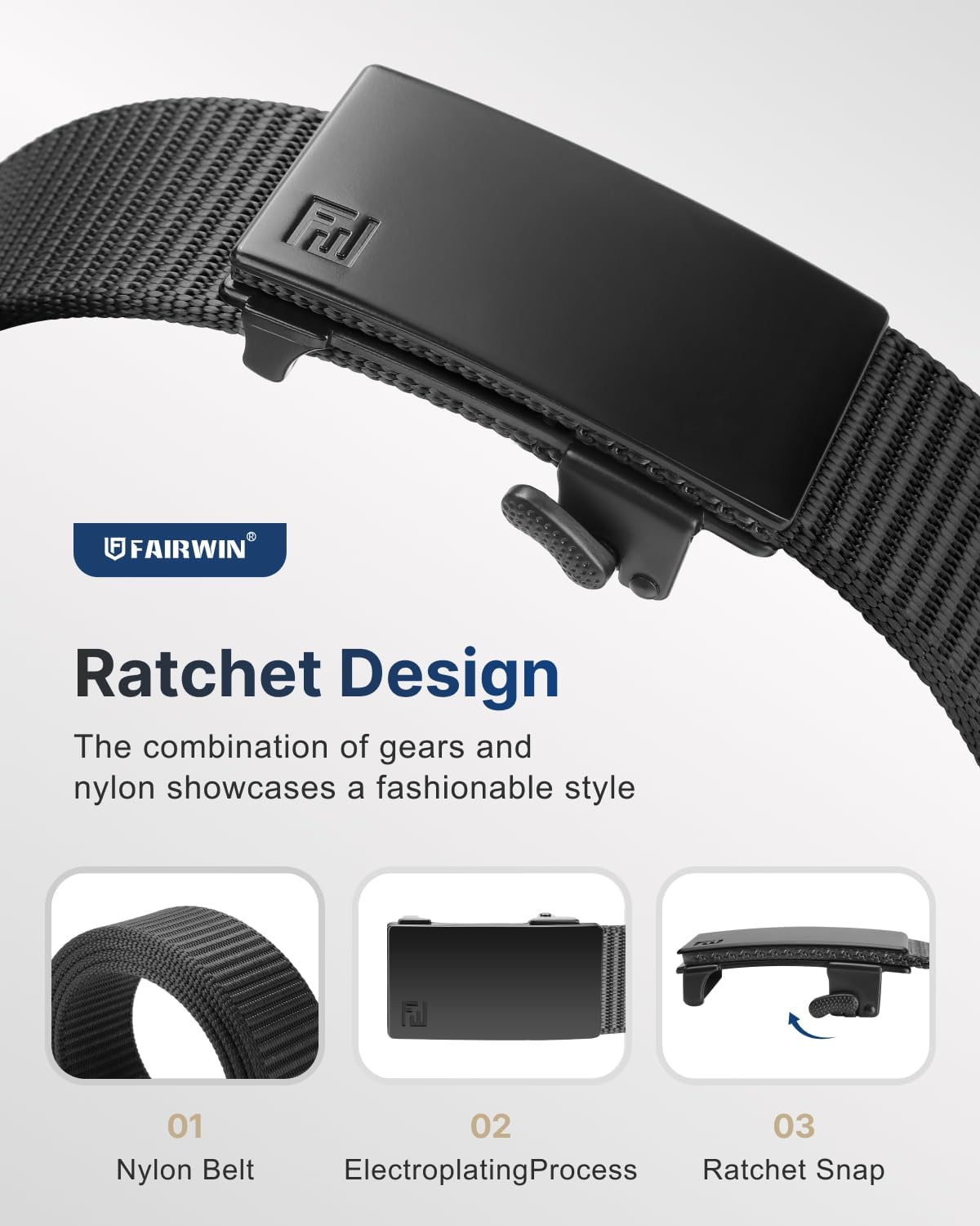 HOTFAIRWIN Men's Ratchet Belt, Nylon Tactical Belt, Adjustable Ratcheting Buckle for Golf Work Casual Outdoor Hiking Daily Wear