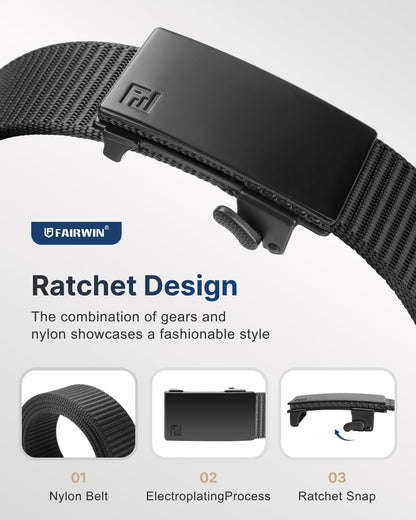 HOTFAIRWIN Men's Ratchet Belt, Nylon Tactical Belt, Adjustable Ratcheting Buckle for Golf Work Casual Outdoor Hiking Daily Wear