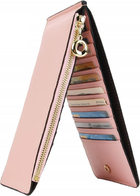 HOTYALUXE Women's RFID Blocking Genuine Leather Wallets Cell Phone Pocket Card Holder Organizer Leather Credit Card Cases Coin Purse with Zipper Pocket