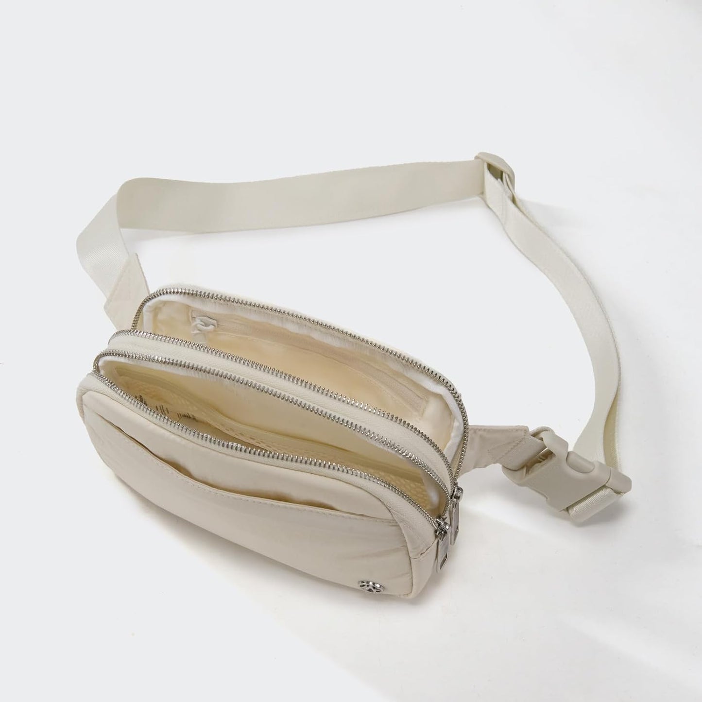 HOTPander Everywhere Belt Bag for Women, 5 Zipper Pockets Nylon Crossbody Fanny Pack Purse (White Opal)