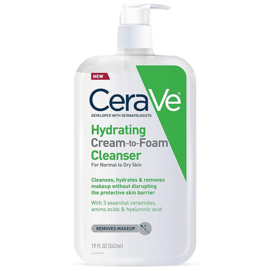 HOTCeraVe Hydrating Cream To Foam Cleanser, Makeup Remover Face Wash For Dry Skin, Foaming Facial Cleanser With Hyaluronic Acid, Normal To Dry Skin, Fragrance Free & Non Comedogenic, 19 Fluid Ounce