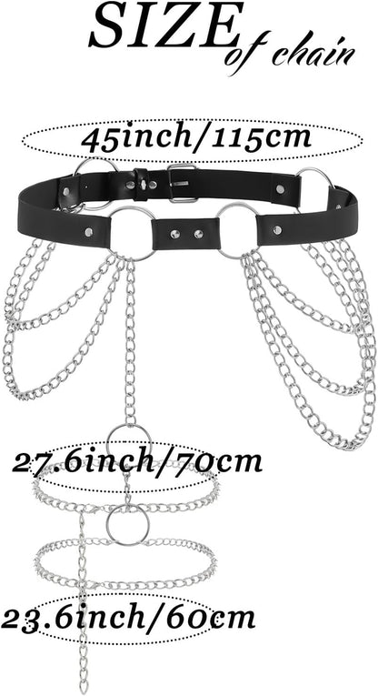 HOTELABEST Leather Thigh Chain Punk Leather Body Chain Rave PU Leg Belt for Women