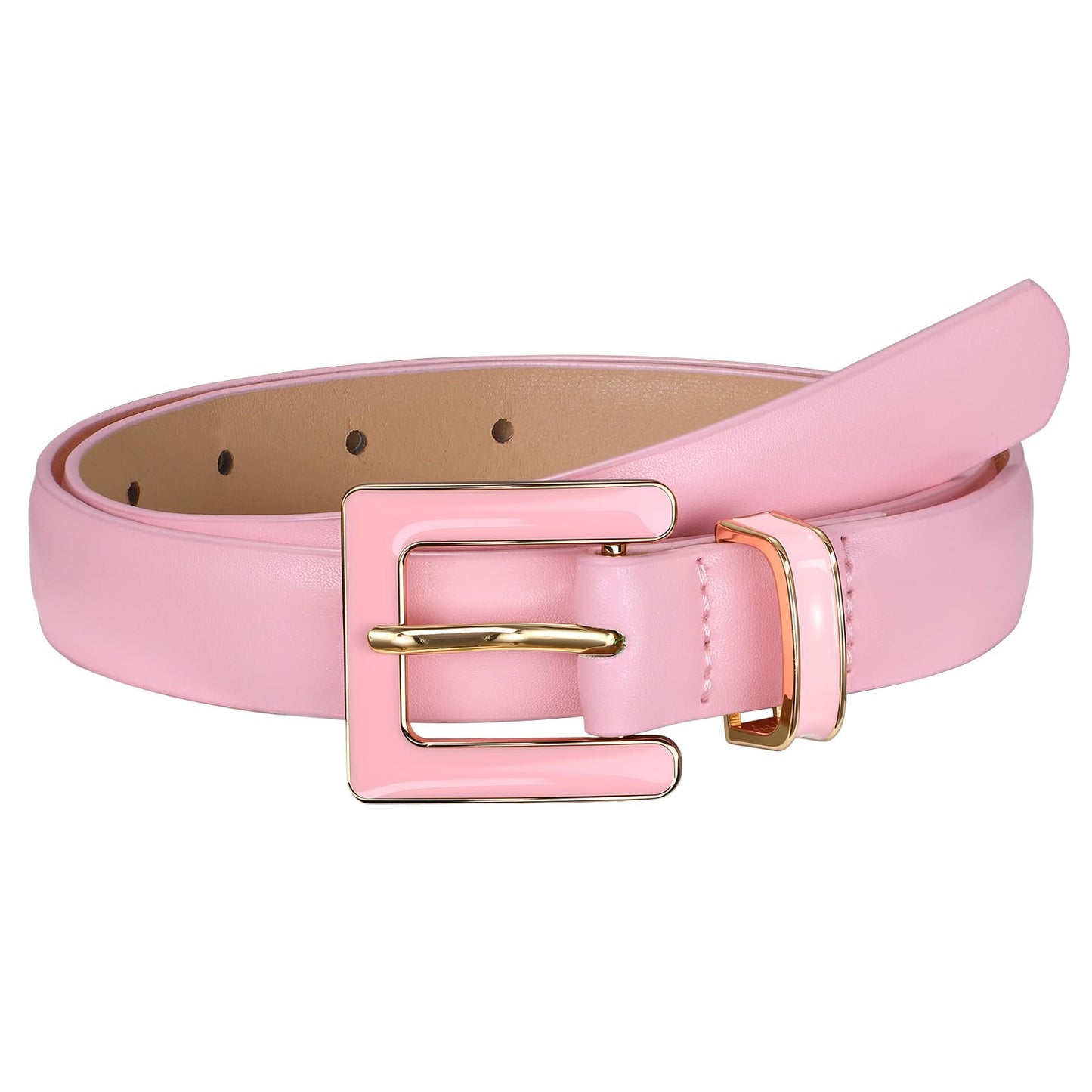 HOTSUOSDEY Women Skinny Leather Belt for Jeans Pants Dresses with Square Buckle, Thin Leather Waist Belt, Width 0.9"