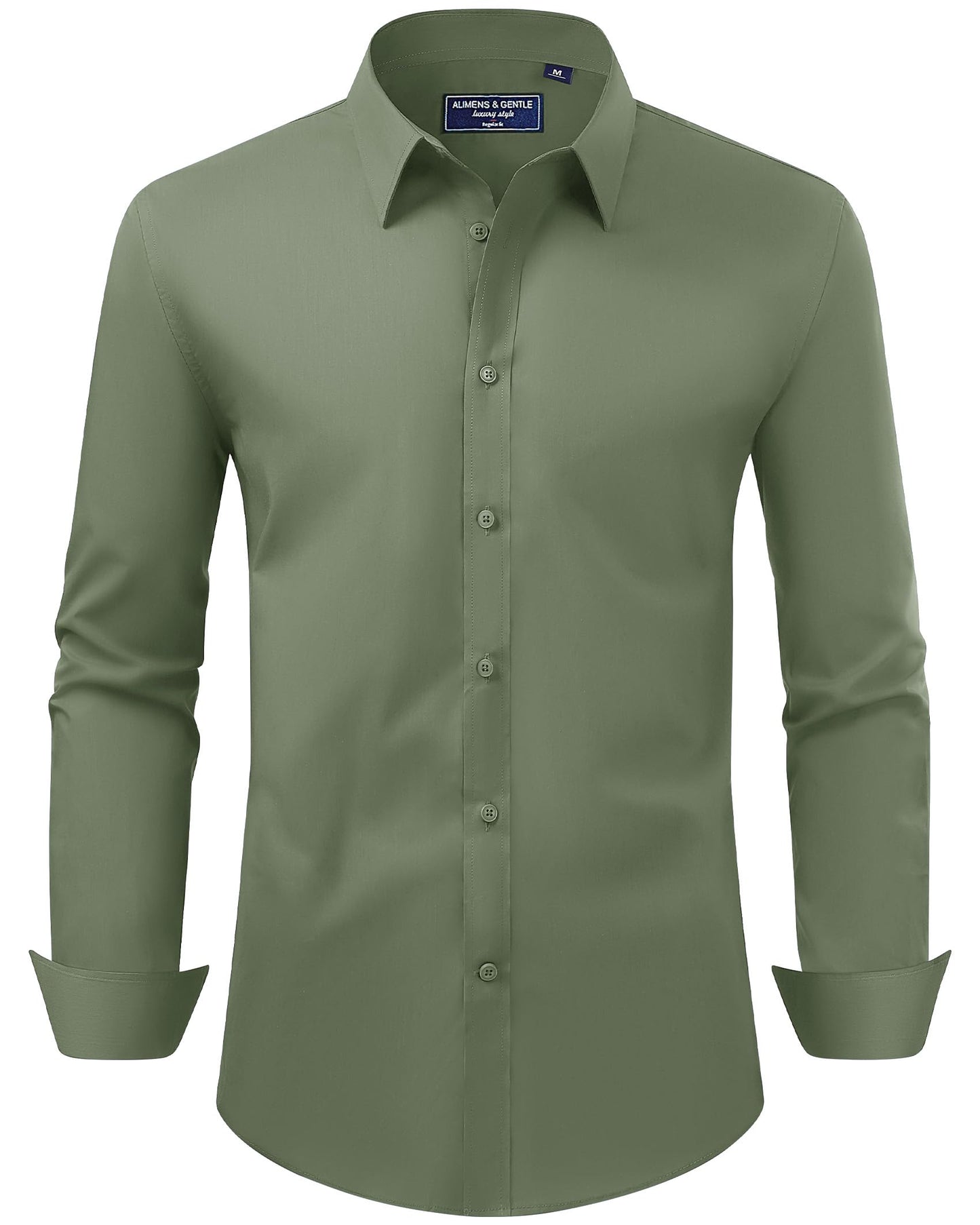 HOTAlimens & Gentle Men's Dress Shirt Regular Fit Stretch Stain Shield Long Sleeve Solid Business Wedding Button Down Shirts