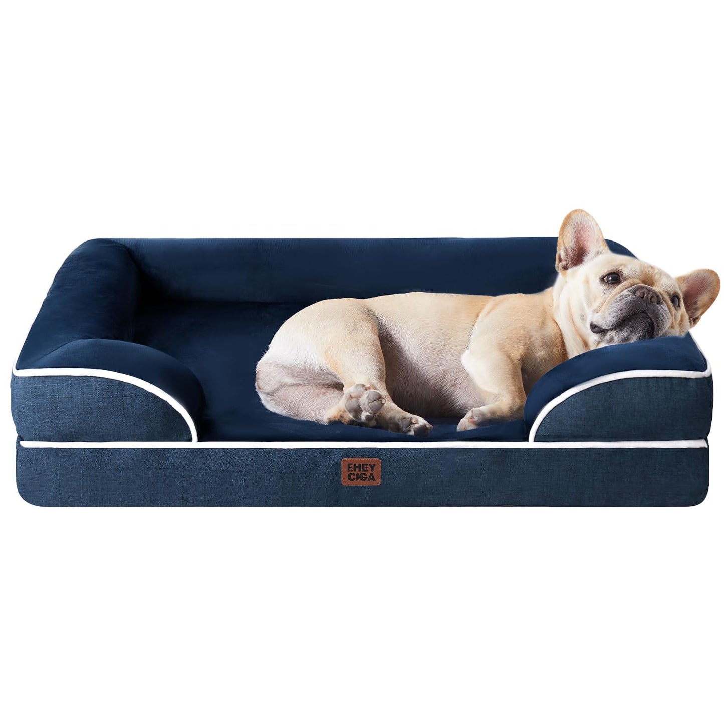 HOTEHEYCIGA Orthopedic Dog Beds for Extra Large Dogs 44x32Inch, Polyurethane Foam XL Pet Bed with Sides, Non-Slip and Egg-Crate Foam Big Dog Couch Bed with Washable Removable Cover, Grey