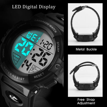 HOTL LAVAREDO Mens Digital Watch Sports Military Watches Waterproof Outdoor Chronograph Wrist Watches for Men with LED Back Ligh/Alarm/Date