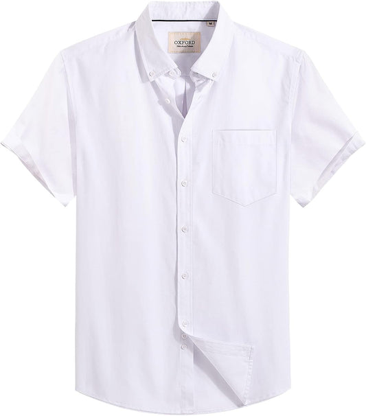 HOTMens Oxford Dress Shirt Short Sleeve Button Down Collar Summer Casual Shirt | Wrinkle Free, Breathable & Crisp, Regular Fit Solid Color, for Business Casual Office Work Daily Vacation Weekend Party Date