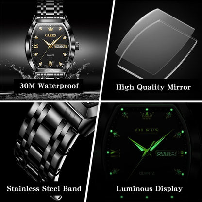 HOTOLEVS Mens Watches Luxury Business Analog Quartz Watches for Men with Stainless Steel Dress Date Waterproof Luminous Wrist Watches | Luxury Rectangle Face Tonneau Silver or Gold Stainless Steel Dress Watches for Men Roman Numerals with Black/Blue/White