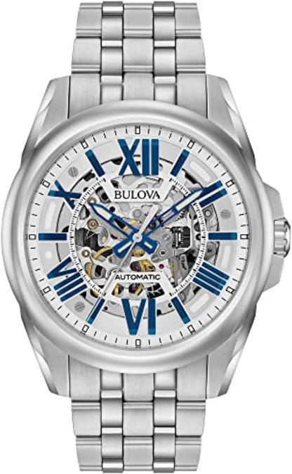 HOTBulova Men's Classic Sutton 3-Hand 21-Jewel Automatic Watch, 42 Hour Power Reserve, Skeleton Dial, Luminous Hands, 100M Water Resistant, 43mm